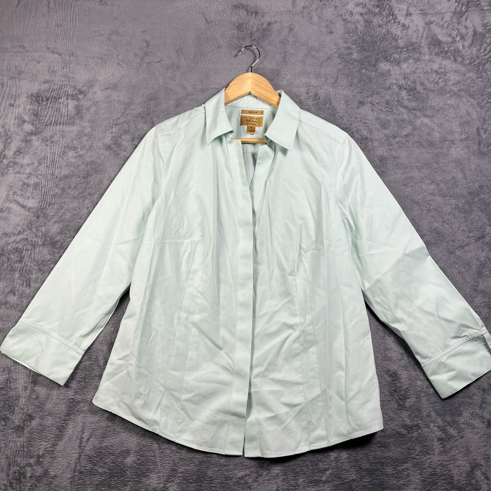 Investments Gold Label Taylor Shirt Women 14 Pale Aqua Non Iron Button Up Career